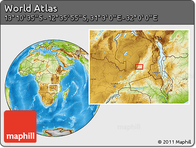 Physical Location Map of the Area around 12° 53' 15" S, 31° 31' 29" E