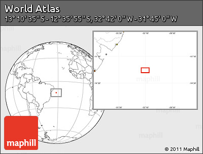 Blank Location Map of the Area around 12° 53' 15" S, 32° 13' 30" W