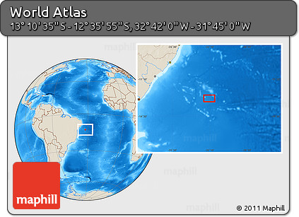 Shaded Relief Location Map of the Area around 12° 53' 15" S, 32° 13' 30" W