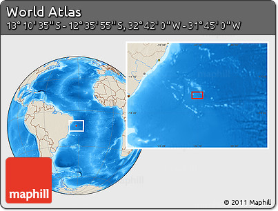 Shaded Relief Location Map of the Area around 12° 53' 15" S, 32° 13' 30" W