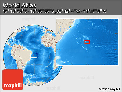 Shaded Relief Location Map of the Area around 12° 53' 15" S, 32° 13' 30" W