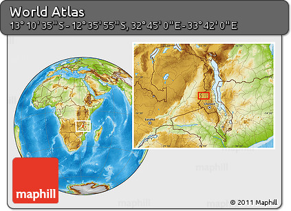 Physical Location Map of the Area around 12° 53' 15" S, 33° 13' 30" E