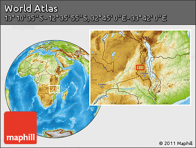 Physical Location Map of the Area around 12° 53' 15" S, 33° 13' 30" E