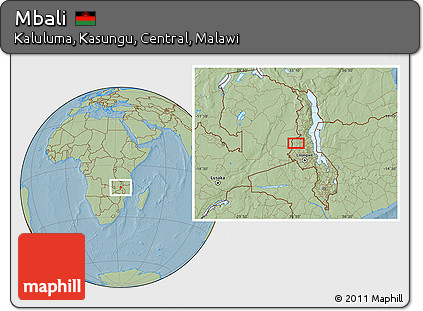 Savanna Style Location Map of Mbali, hill shading