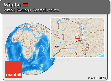 Shaded Relief Location Map of Wimbe