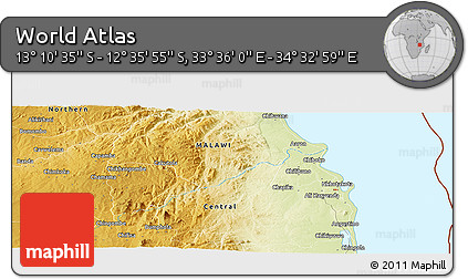 Physical Panoramic Map of the Area around 12° 53' 15" S, 34° 4' 30" E