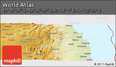 Physical Panoramic Map of the Area around 12° 53' 15" S, 34° 4' 30" E