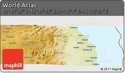 Physical Panoramic Map of the Area around 12° 53' 15" S, 34° 4' 30" E