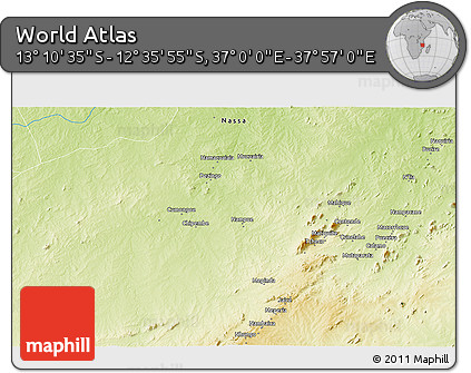 Physical 3D Map of the Area around 12° 53' 15" S, 37° 28' 30" E
