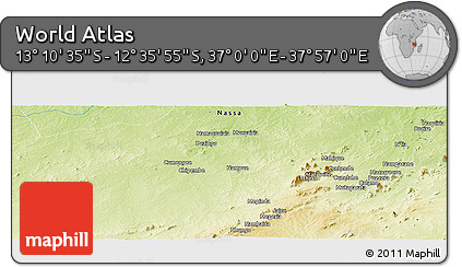 Physical Panoramic Map of the Area around 12° 53' 15" S, 37° 28' 30" E