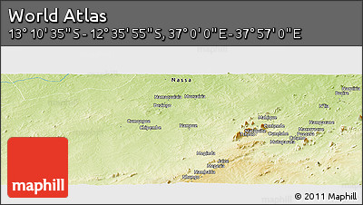 Physical Panoramic Map of the Area around 12° 53' 15" S, 37° 28' 30" E