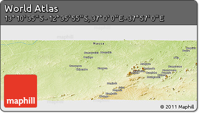 Physical Panoramic Map of the Area around 12° 53' 15" S, 37° 28' 30" E