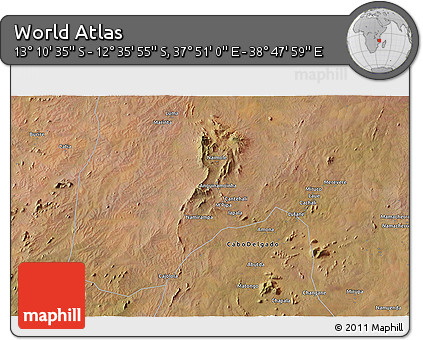 Satellite 3D Map of the Area around 12° 53' 15" S, 38° 19' 30" E