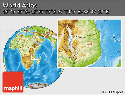 Physical Location Map of the Area around 12° 53' 15" S, 38° 19' 30" E