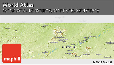 Physical Panoramic Map of the Area around 12° 53' 15" S, 38° 19' 30" E