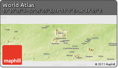 Physical Panoramic Map of the Area around 12° 53' 15" S, 38° 19' 30" E
