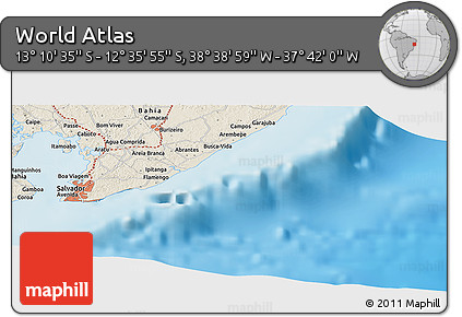 Shaded Relief Panoramic Map of the Area around 12° 53' 15" S, 38° 10' 29" W