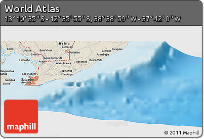 Shaded Relief Panoramic Map of the Area around 12° 53' 15" S, 38° 10' 29" W