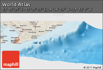 Shaded Relief Panoramic Map of the Area around 12° 53' 15" S, 38° 10' 29" W