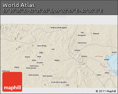 Shaded Relief 3D Map of the Area around 12° 53' 15" S, 40° 1' 29" E