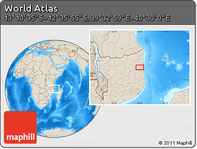Shaded Relief Location Map of the Area around 12° 53' 15" S, 40° 1' 29" E