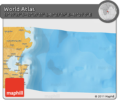 Political 3D Map of the Area around 12° 53' 15" S, 40° 52' 30" E