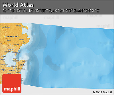 Political 3D Map of the Area around 12° 53' 15" S, 40° 52' 30" E