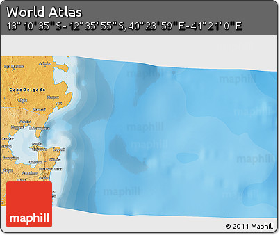 Political 3D Map of the Area around 12° 53' 15" S, 40° 52' 30" E