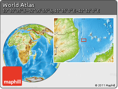 Physical Location Map of the Area around 12° 53' 15" S, 41° 43' 30" E