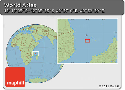 Savanna Style Location Map of the Area around 12° 53' 15" S, 43° 25' 29" E