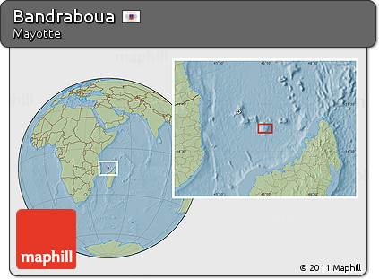 Savanna Style Location Map of Bandraboua, hill shading