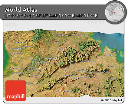 Satellite 3D Map of the Area around 12° 53' 15" S, 49° 22' 30" E