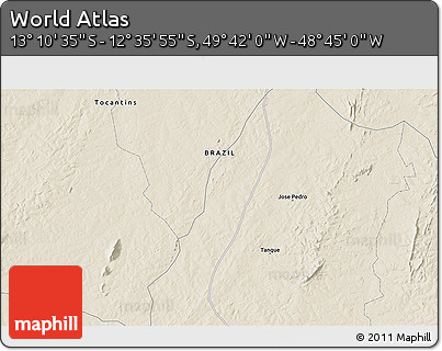 Shaded Relief 3D Map of the Area around 12° 53' 15" S, 49° 13' 30" W