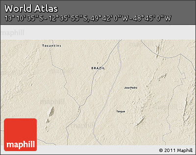 Shaded Relief 3D Map of the Area around 12° 53' 15" S, 49° 13' 30" W