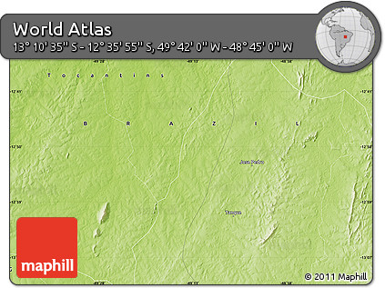 Physical Map of the Area around 12° 53' 15" S, 49° 13' 30" W