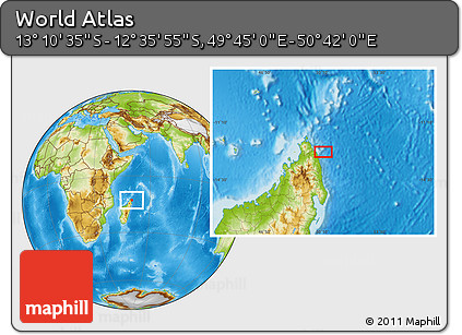 Physical Location Map of the Area around 12° 53' 15" S, 50° 13' 30" E
