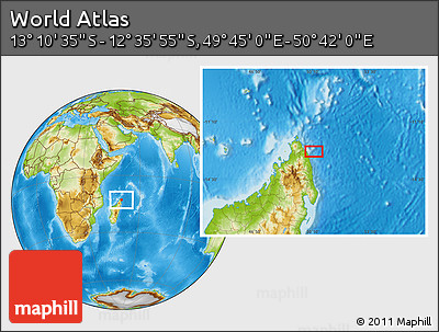Physical Location Map of the Area around 12° 53' 15" S, 50° 13' 30" E