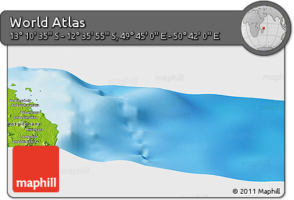 Physical Panoramic Map of the Area around 12° 53' 15" S, 50° 13' 30" E