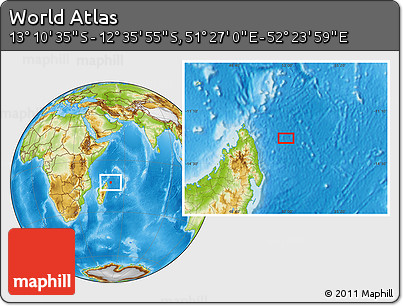 Physical Location Map of the Area around 12° 53' 15" S, 51° 55' 29" E