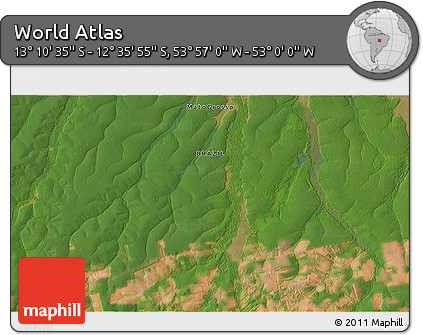 Satellite 3D Map of the Area around 12° 53' 15" S, 53° 28' 30" W