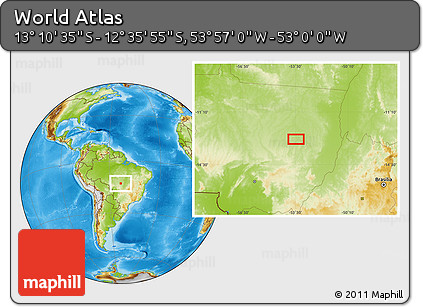 Physical Location Map of the Area around 12° 53' 15" S, 53° 28' 30" W