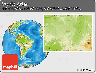 Physical Location Map of the Area around 12° 53' 15" S, 53° 28' 30" W