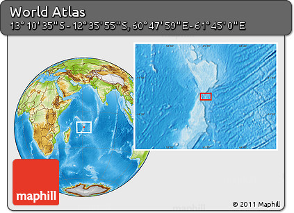 Physical Location Map of the Area around 12° 53' 15" S, 61° 16' 29" E