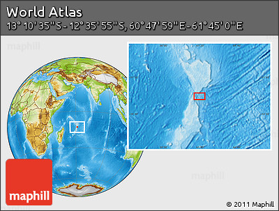 Physical Location Map of the Area around 12° 53' 15" S, 61° 16' 29" E