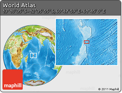 Physical Location Map of the Area around 12° 53' 15" S, 61° 16' 29" E