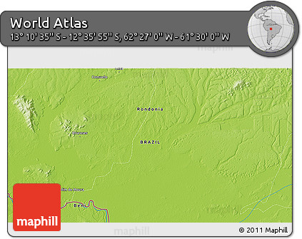 Physical 3D Map of the Area around 12° 53' 15" S, 61° 58' 30" W