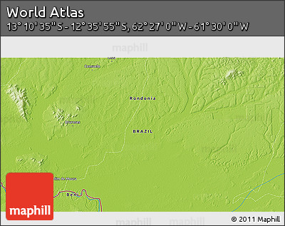 Physical 3D Map of the Area around 12° 53' 15" S, 61° 58' 30" W