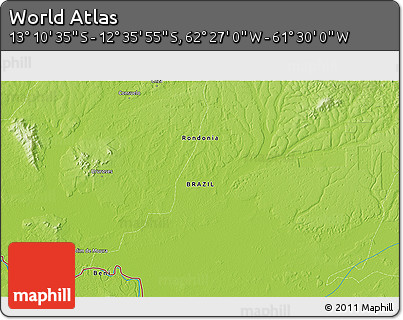 Physical 3D Map of the Area around 12° 53' 15" S, 61° 58' 30" W