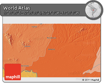 Political 3D Map of the Area around 12° 53' 15" S, 61° 58' 30" W