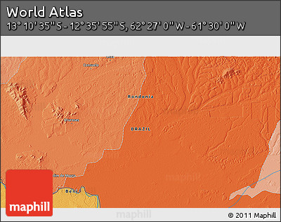 Political 3D Map of the Area around 12° 53' 15" S, 61° 58' 30" W
